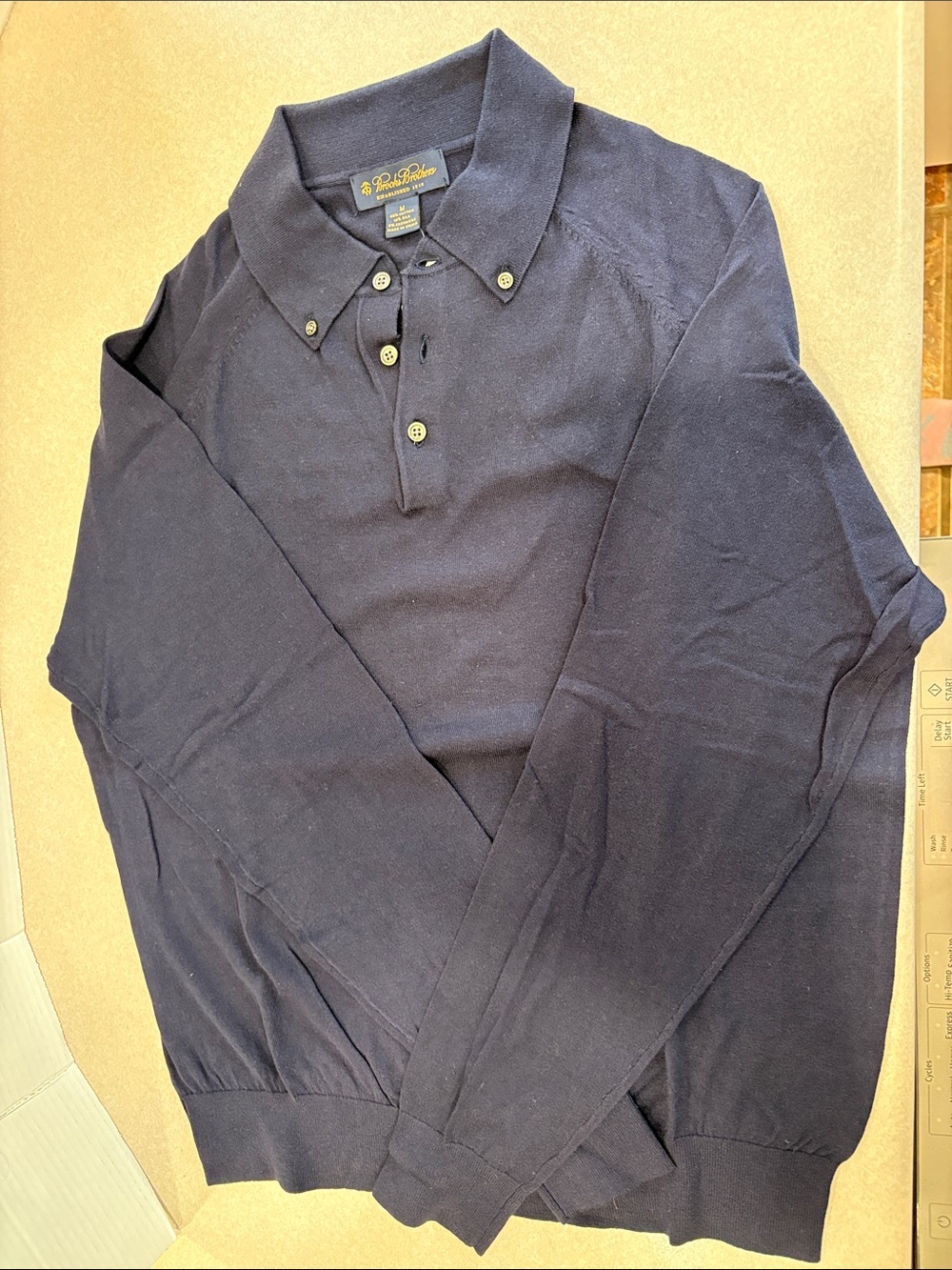 Brooks Brothers knit Men's Dark Navy Long-Sleeve Button-Collar Polo